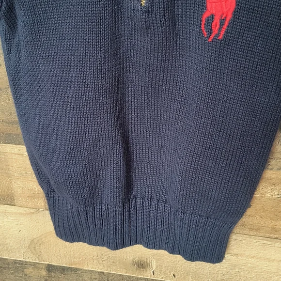 Polo Ralph Lauren Quarter Zip Pullover Knit Sweater Navy Blue Big Pony Sz 5 Boy